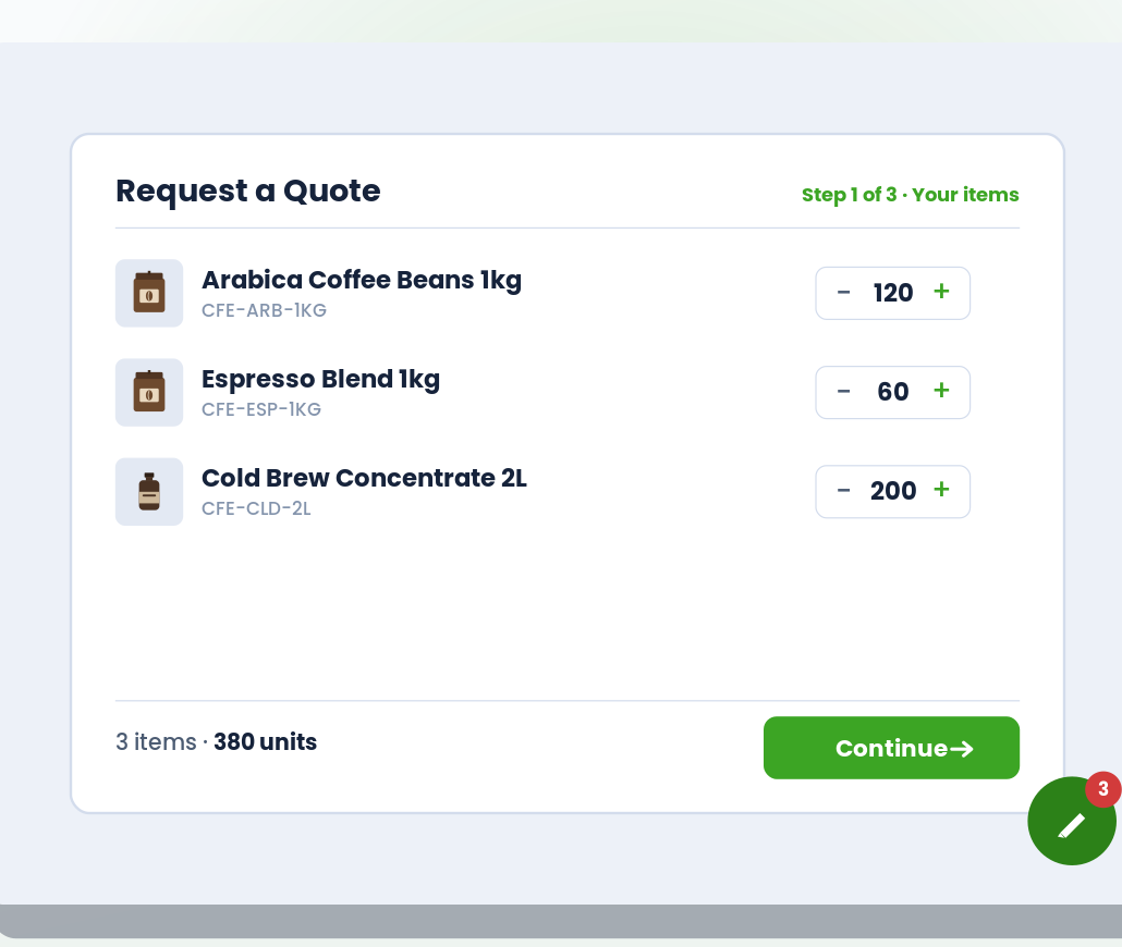 Quote Form (Request a Quote) — storefront view
